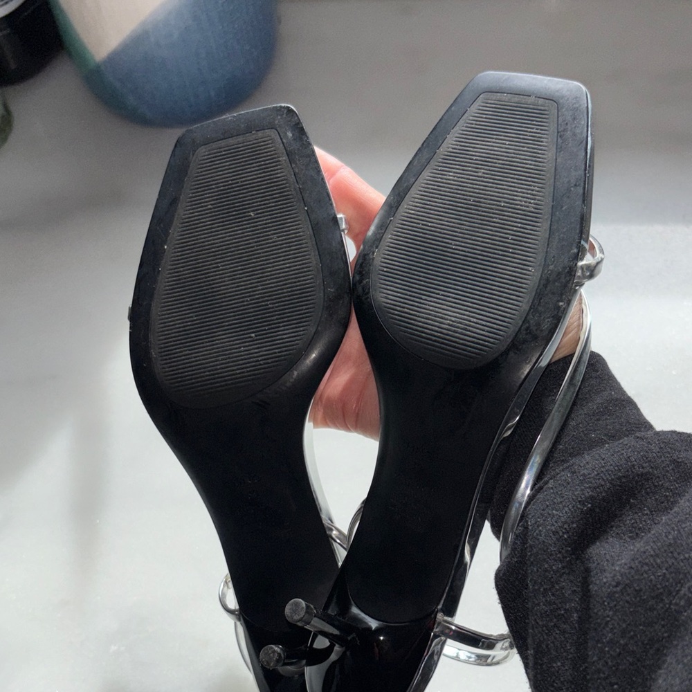 Metallic Silver Strappy Slingback Heels - Picture 4 of 6